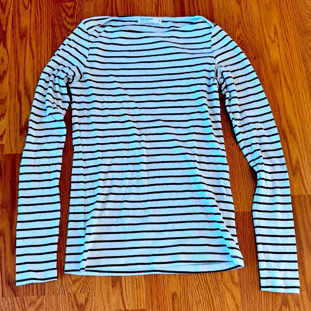 Stateside Striped Boat Neck Long Sleeve Tee